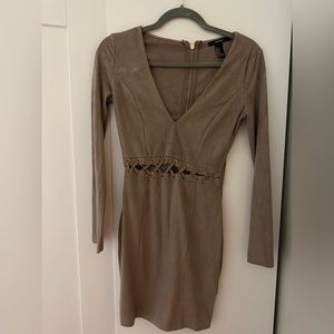 Mocha suede front cut out dress